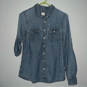 J. Crew factory chambray button down long sleeve roll tab shirt size xs